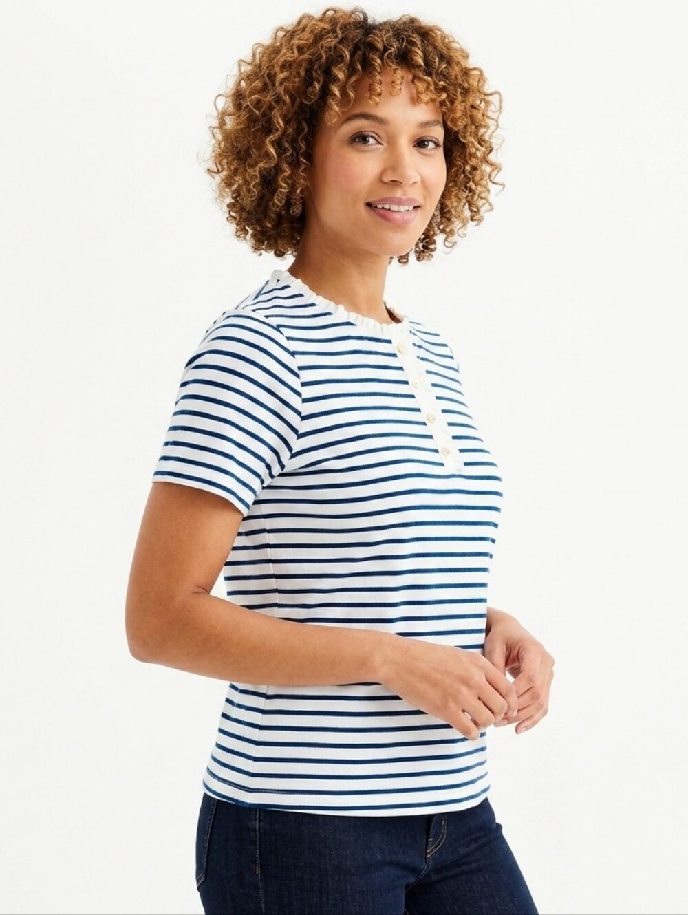 Draper James Plus Size Ruffle Neck Knit Henley Top